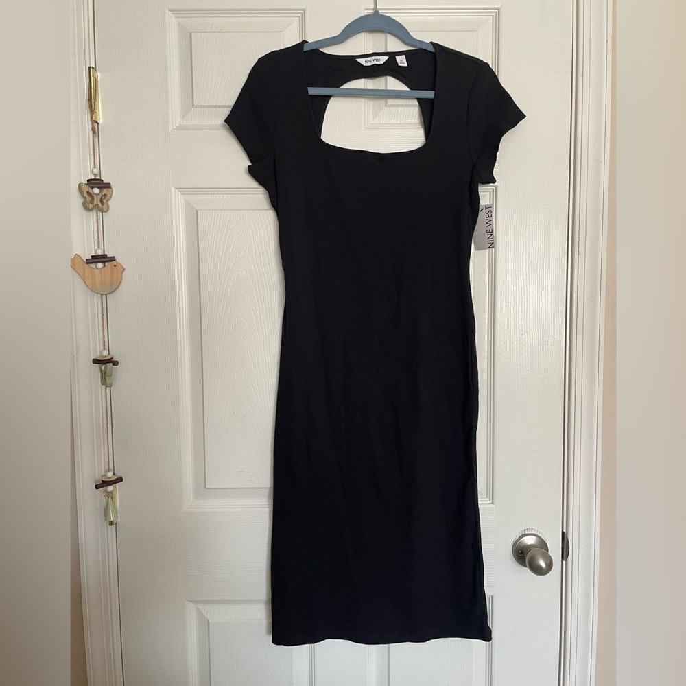 NWT Nine West Classic Black Midi Dress Square Neckline Size XL